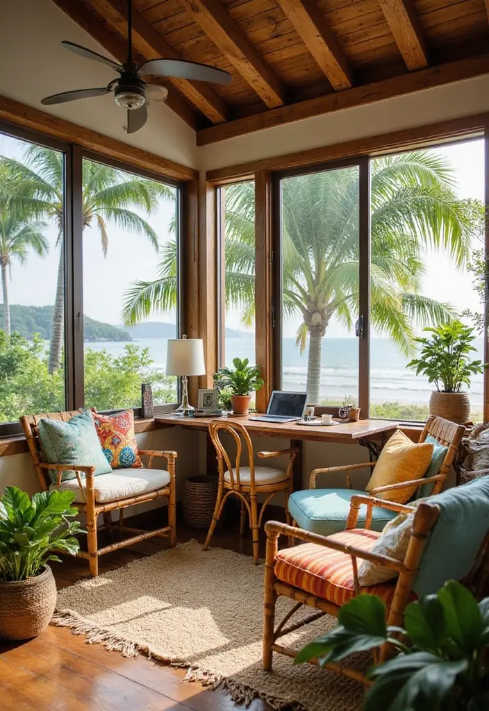 25 Balcony Office Ideas Perfect for Working with a View 7 25 Balcony Office Ideas Perfect for Working with a View - 7. Beachy Vibes with a Tiki Setup