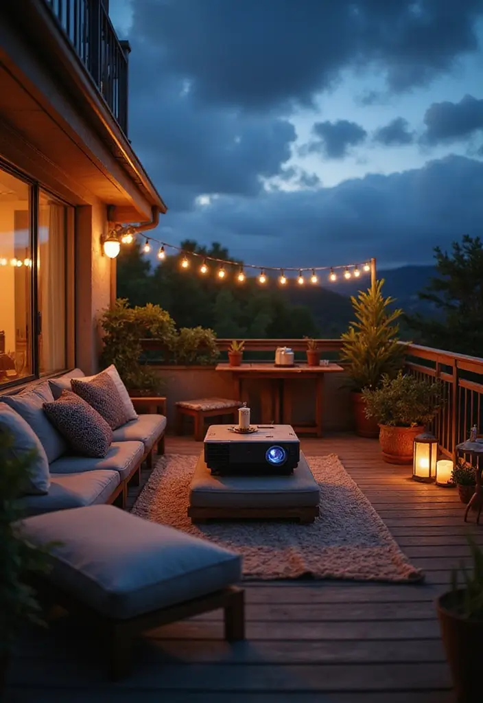 25 Bedroom with Balcony Ideas That Feel Romantic and Fresh 22 25 Bedroom with Balcony Ideas That Feel Romantic and Fresh - 22. Cozy Movie Night Setup