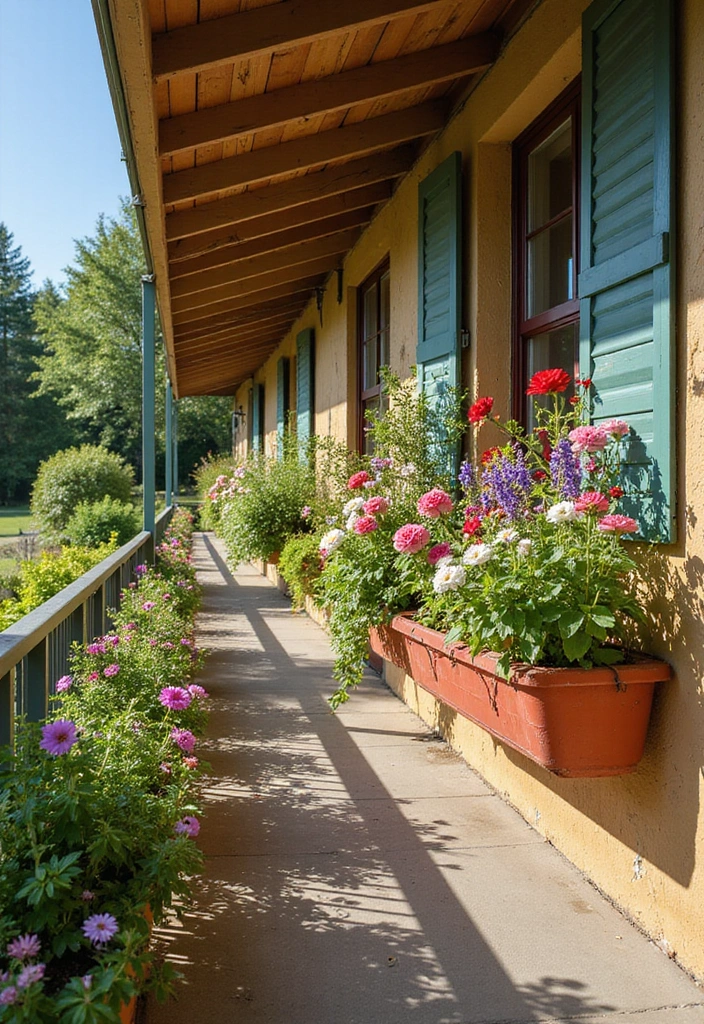 25 Covered Balcony Designs That Add Function and Style - 23. Vibrant Flower Box