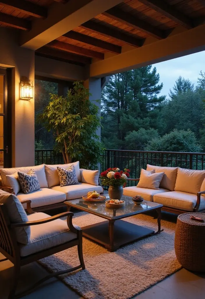 25 Covered Balcony Designs That Add Function and Style - 4. Luxurious Lounge