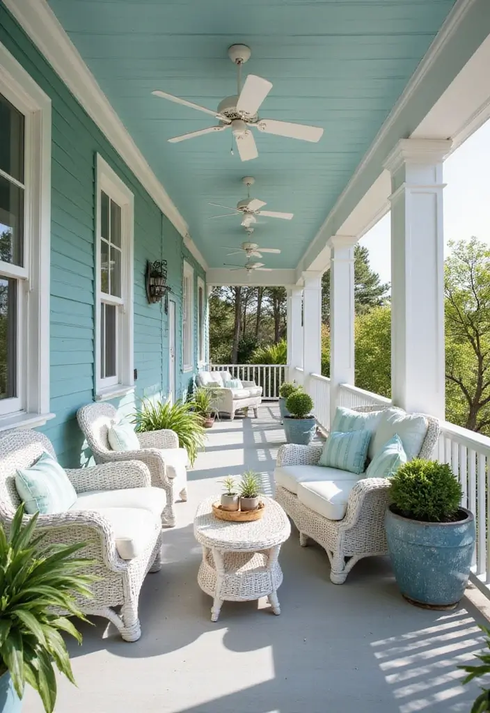 25 Covered Balcony Designs That Add Function and Style - 7. Coastal Escape