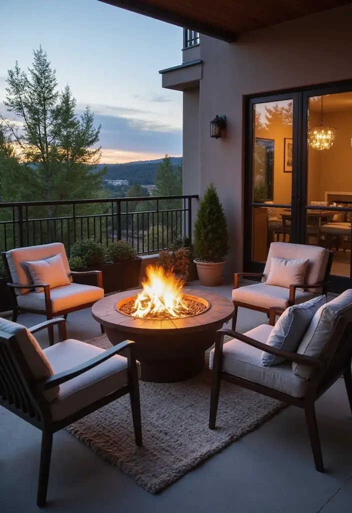 25 House Balcony Designs That Upgrade Your Home’s Look 16 25 House Balcony Designs That Upgrade Your Home’s Look - 16. Compact Fire Pit