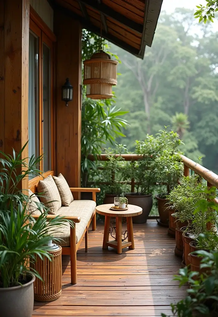 25 Indian Balcony Decor Ideas That Blend Tradition and Style 13 25 Indian Balcony Decor Ideas That Blend Tradition and Style - 13. Bamboo Accents for a Natural Touch