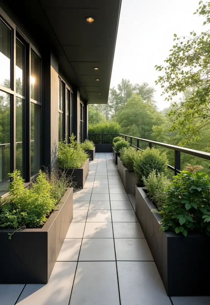 25 Long Narrow Balcony Inspirations That Maximize Every Inch 11 25 Long Narrow Balcony Inspirations That Maximize Every Inch - 11. Planter Benches