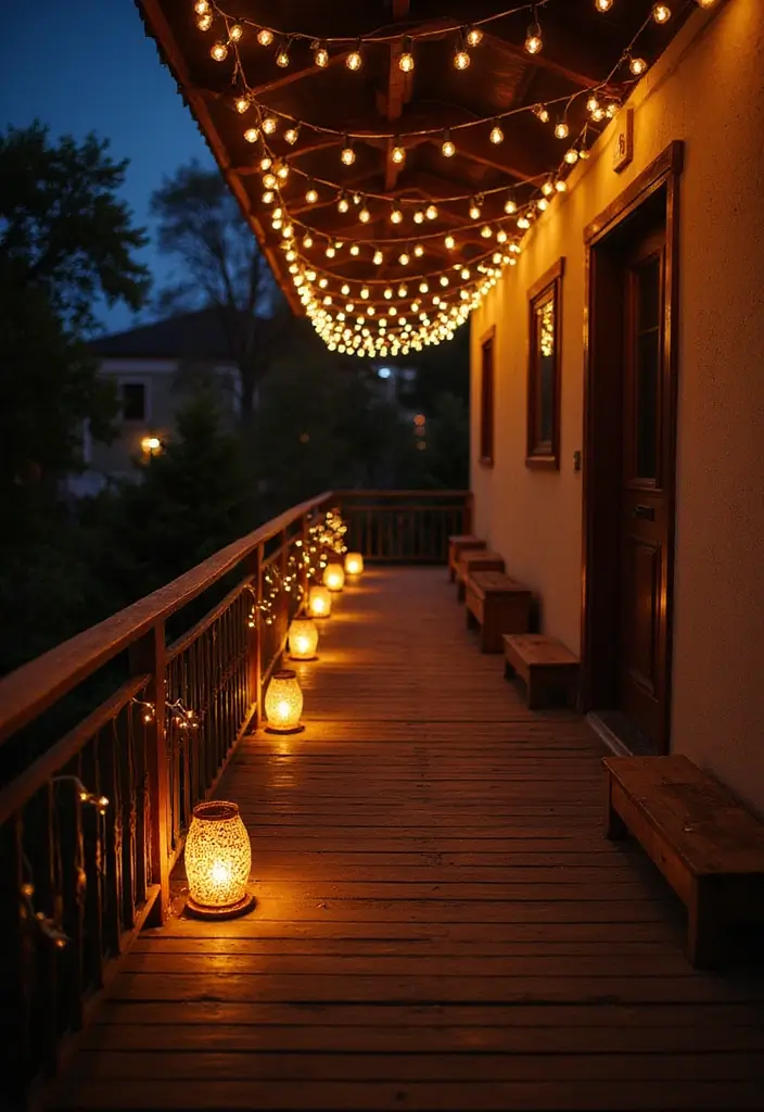 25 Long Narrow Balcony Inspirations That Maximize Every Inch 15 25 Long Narrow Balcony Inspirations That Maximize Every Inch - 15. Outdoor Lighting Magic