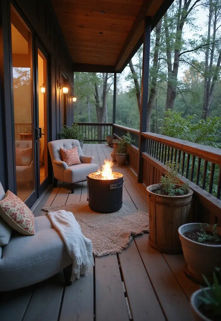 25 Long Narrow Balcony Inspirations That Maximize Every Inch 18 25 Long Narrow Balcony Inspirations That Maximize Every Inch - 18. Balcony Fire Pit