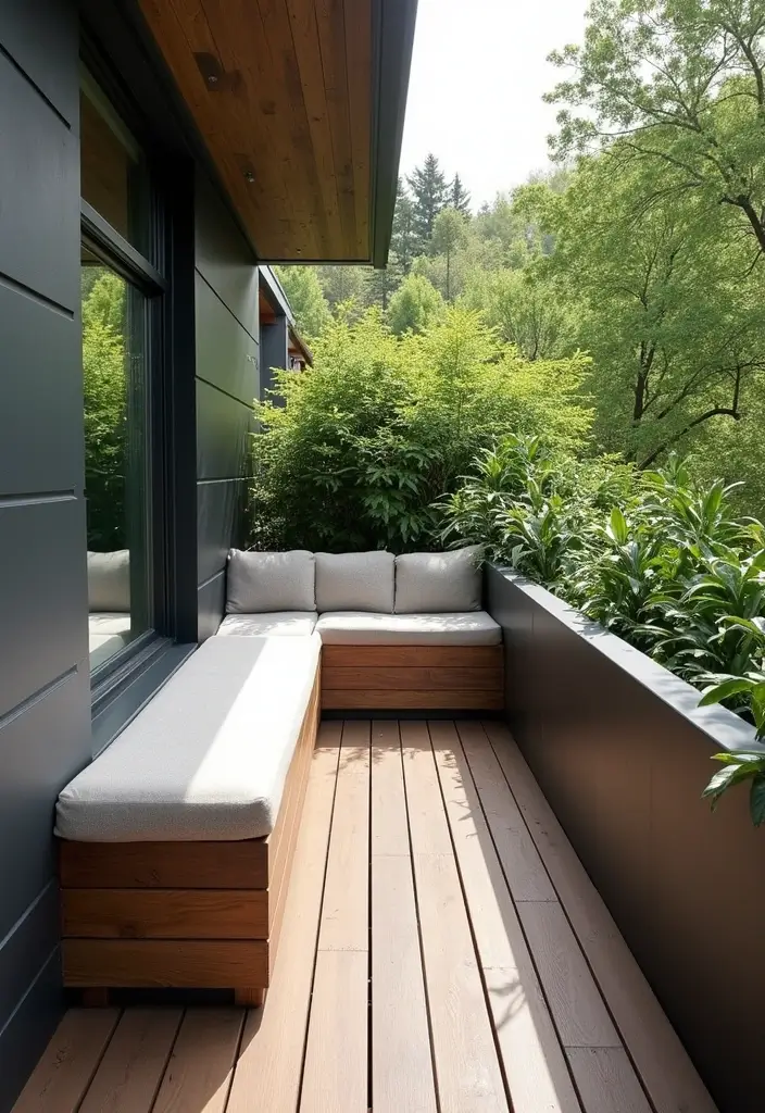 25 Long Narrow Balcony Inspirations That Maximize Every Inch 19 25 Long Narrow Balcony Inspirations That Maximize Every Inch - 19. Built-In Seating Solutions