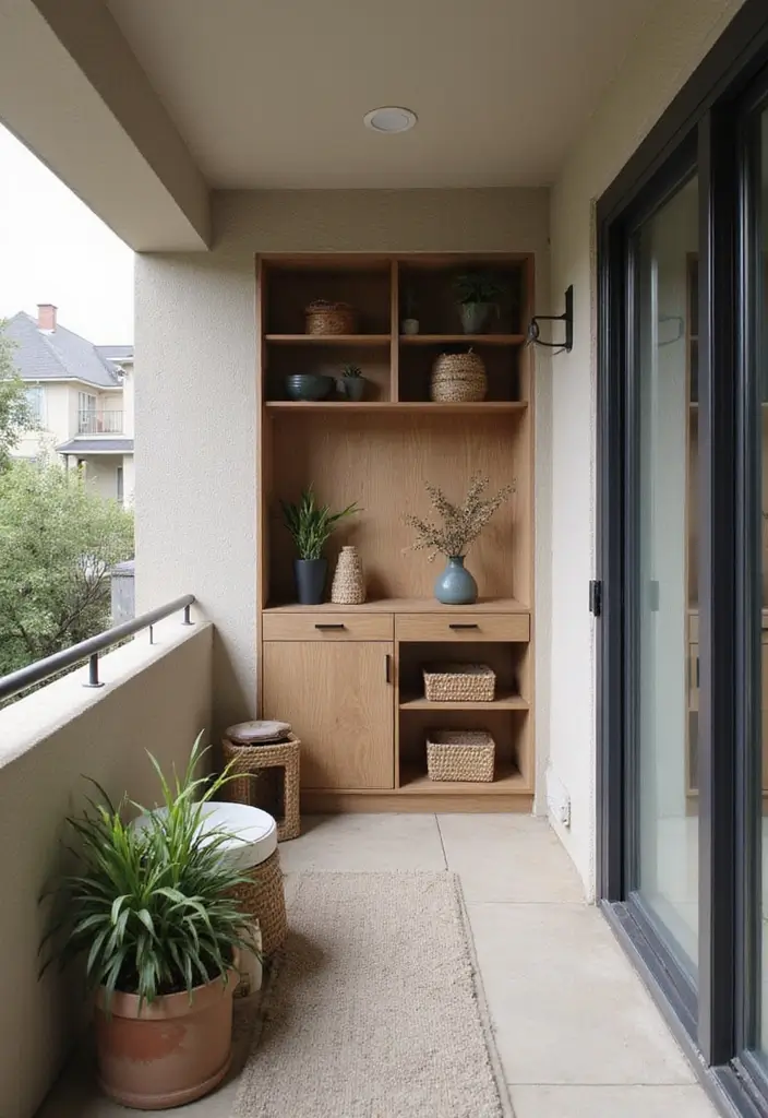 25 Long Narrow Balcony Inspirations That Maximize Every Inch 24 25 Long Narrow Balcony Inspirations That Maximize Every Inch - 24. Smart Storage Solutions