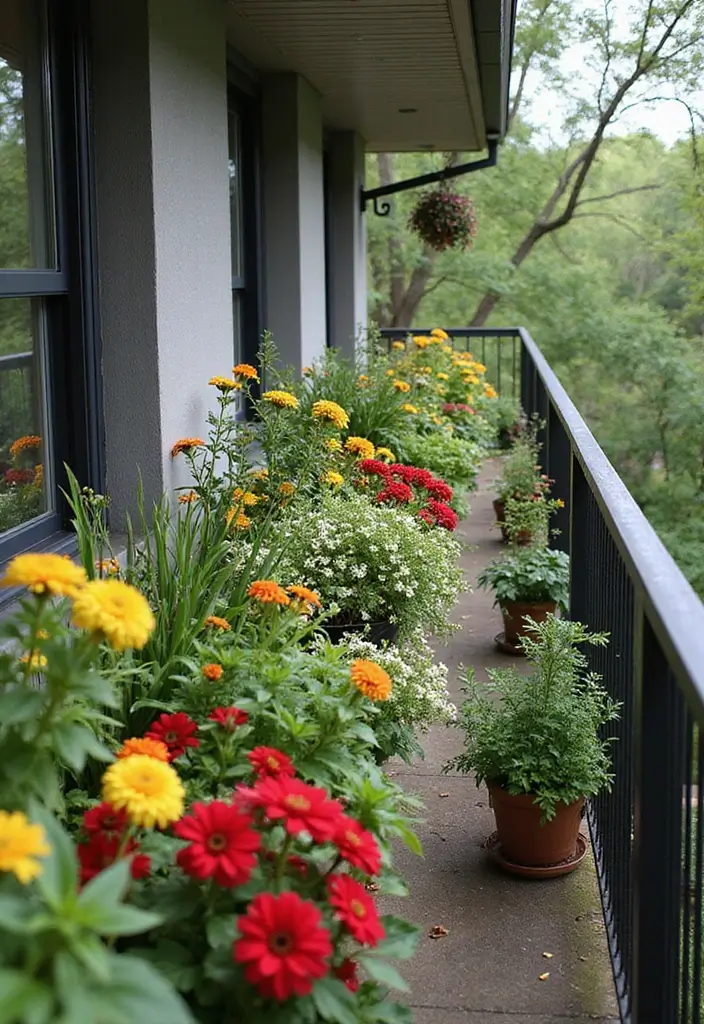 25 Long Narrow Balcony Inspirations That Maximize Every Inch 25 25 Long Narrow Balcony Inspirations That Maximize Every Inch - 25. Seasonal Plants and Flowers
