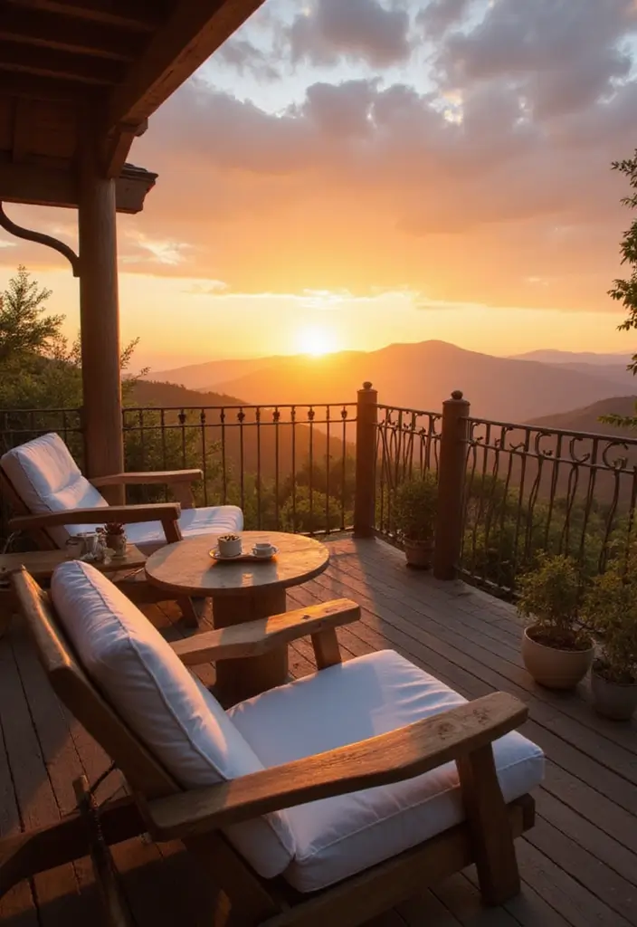 25 Wooden Balcony Inspirations Full of Warmth and Charm 1 25 Wooden Balcony Inspirations Full of Warmth and Charm - 1. Rustic Wooden Lounge Chairs