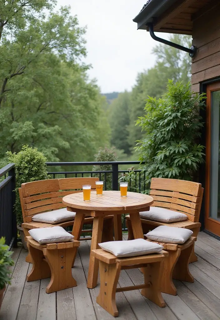 25 Wooden Balcony Inspirations Full of Warmth and Charm 24 25 Wooden Balcony Inspirations Full of Warmth and Charm - 24. Wooden Beer Garden Sets