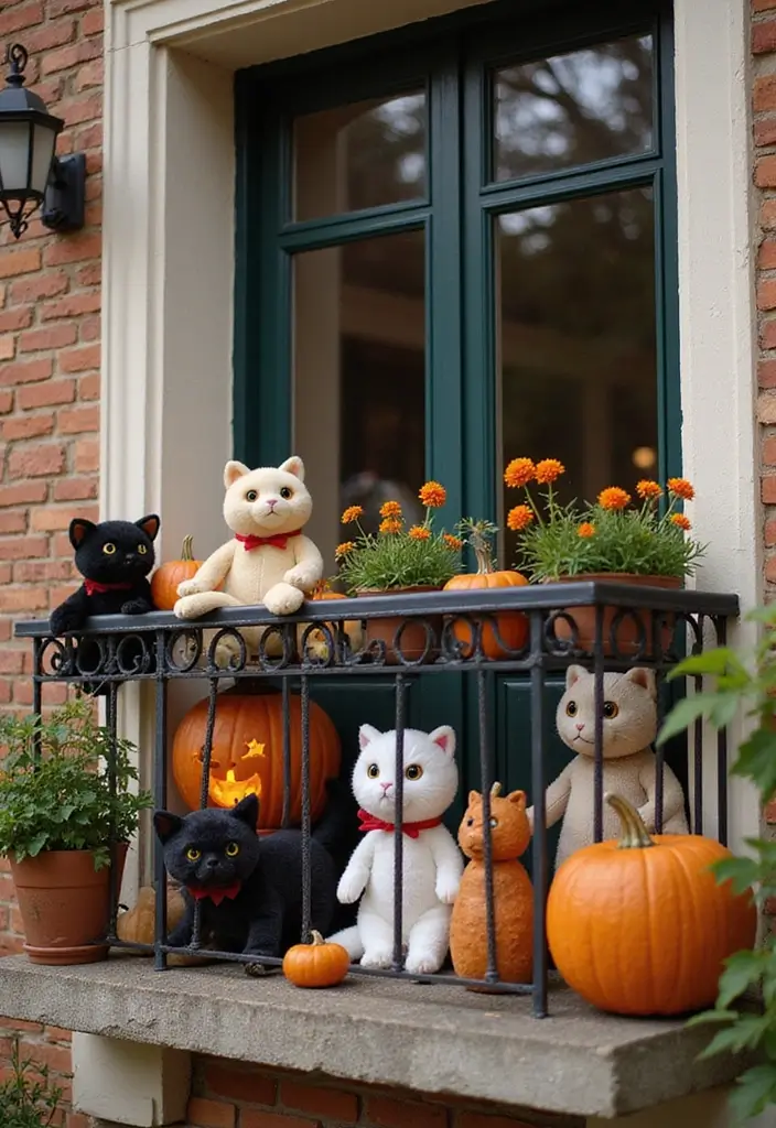 27 Apartment Balcony Halloween Decor Ideas That Feel Spooky and Fun 10 27 Apartment Balcony Halloween Decor Ideas That Feel Spooky and Fun - 10. Cute Cat Decor
