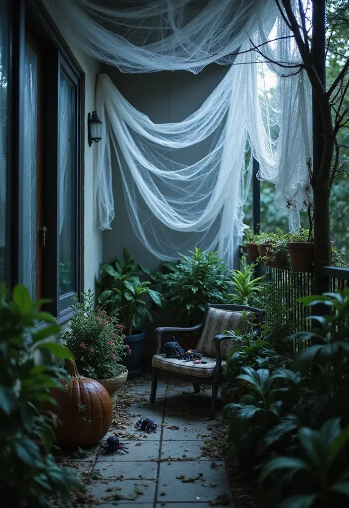27 Apartment Balcony Halloween Decor Ideas That Feel Spooky and Fun 3 27 Apartment Balcony Halloween Decor Ideas That Feel Spooky and Fun - 3. Creepy Cobwebs