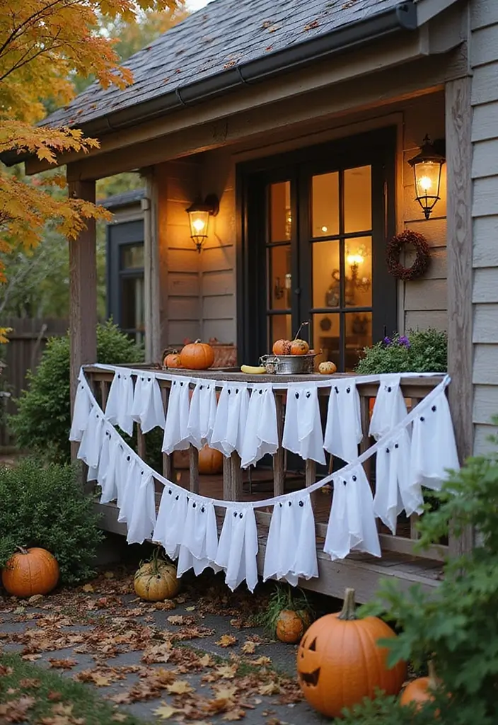 27 Apartment Balcony Halloween Decor Ideas That Feel Spooky and Fun 4 27 Apartment Balcony Halloween Decor Ideas That Feel Spooky and Fun - 4. Ghostly Garland