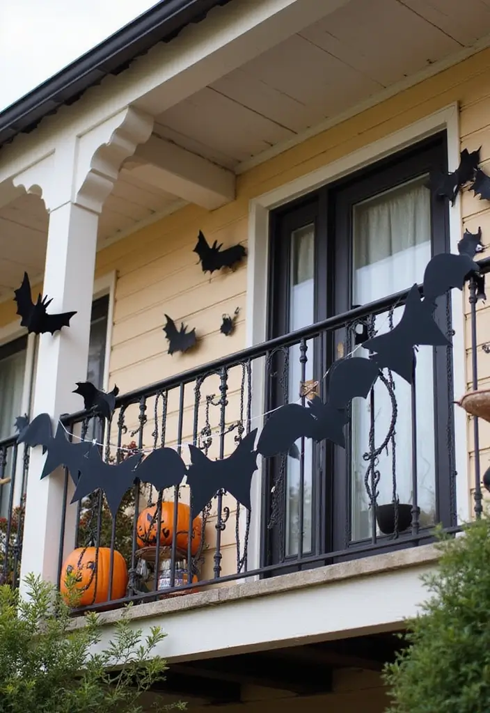 27 Apartment Balcony Halloween Decor Ideas That Feel Spooky and Fun 6 27 Apartment Balcony Halloween Decor Ideas That Feel Spooky and Fun - 6. Batty Banners