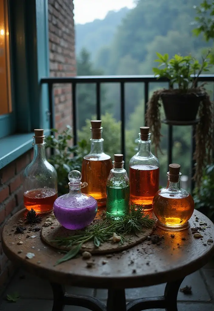 27 Apartment Balcony Halloween Decor Ideas That Feel Spooky and Fun 9 27 Apartment Balcony Halloween Decor Ideas That Feel Spooky and Fun - 9. Mysterious Potion Bottles