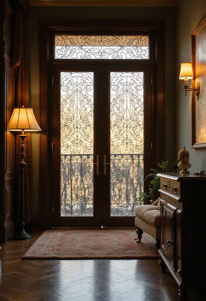 27 Balcony Door Designs That Make a Stylish Entrance 17 27 Balcony Door Designs That Make a Stylish Entrance - 17. Patterned Glass Doors