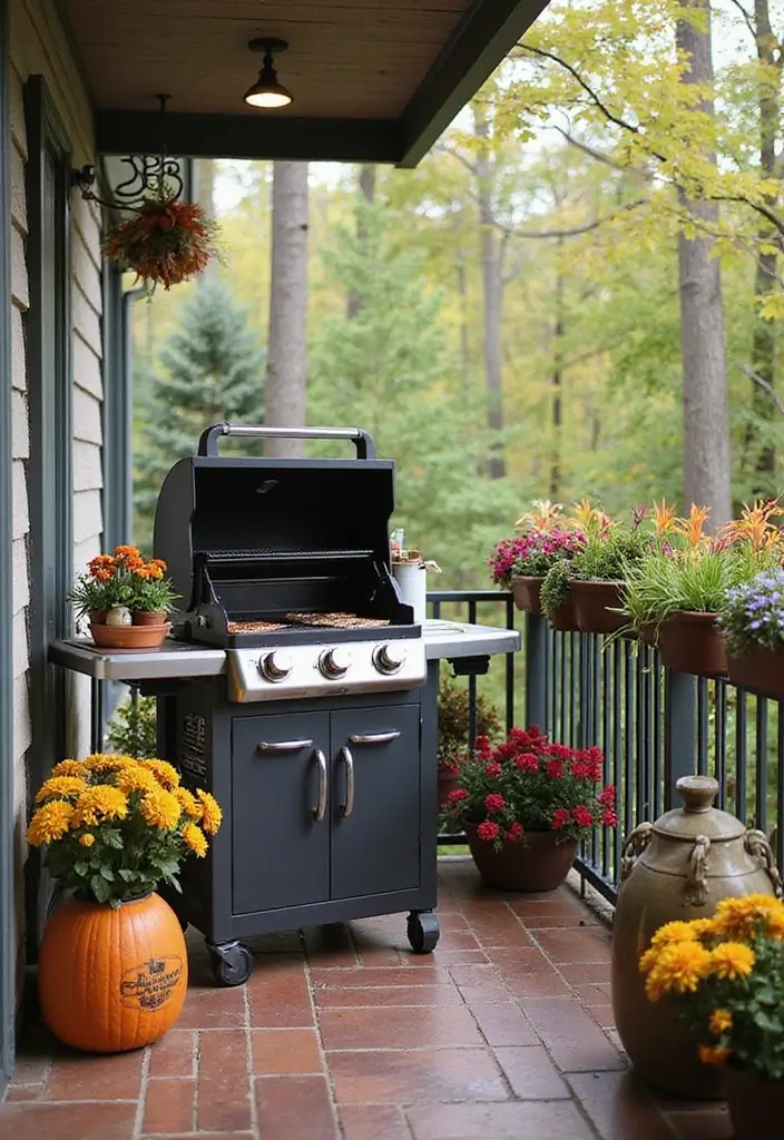 27 Balcony Grill Design Ideas That Look Modern and Safe 26 27 Balcony Grill Design Ideas That Look Modern and Safe - 26. Seasonal Decor for Grilling Areas