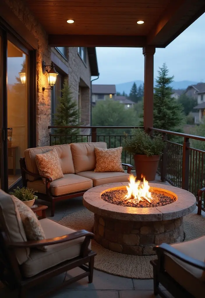 27 Balcony Inspiration Ideas That Instantly Upgrade Your Space 11 27 Balcony Inspiration Ideas That Instantly Upgrade Your Space - 11. Cozy Fire Pit