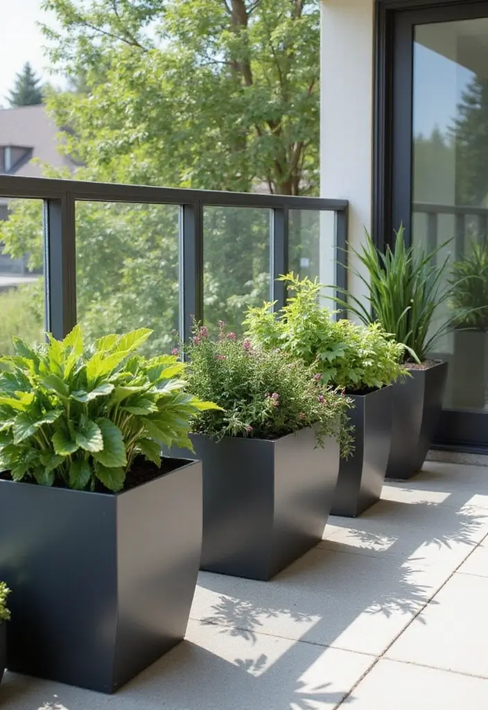 27 Balcony Inspiration Ideas That Instantly Upgrade Your Space 22 27 Balcony Inspiration Ideas That Instantly Upgrade Your Space - 22. Modern Planters