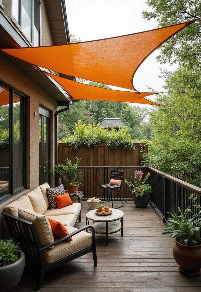 27 Balcony Privacy Hacks That Actually Work Beautifully 20 27 Balcony Privacy Hacks That Actually Work Beautifully - 20. Shade Sails