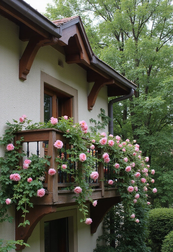 27 Balcony Privacy Hacks That Actually Work Beautifully 21 27 Balcony Privacy Hacks That Actually Work Beautifully - 21. Climbing Roses on Railing