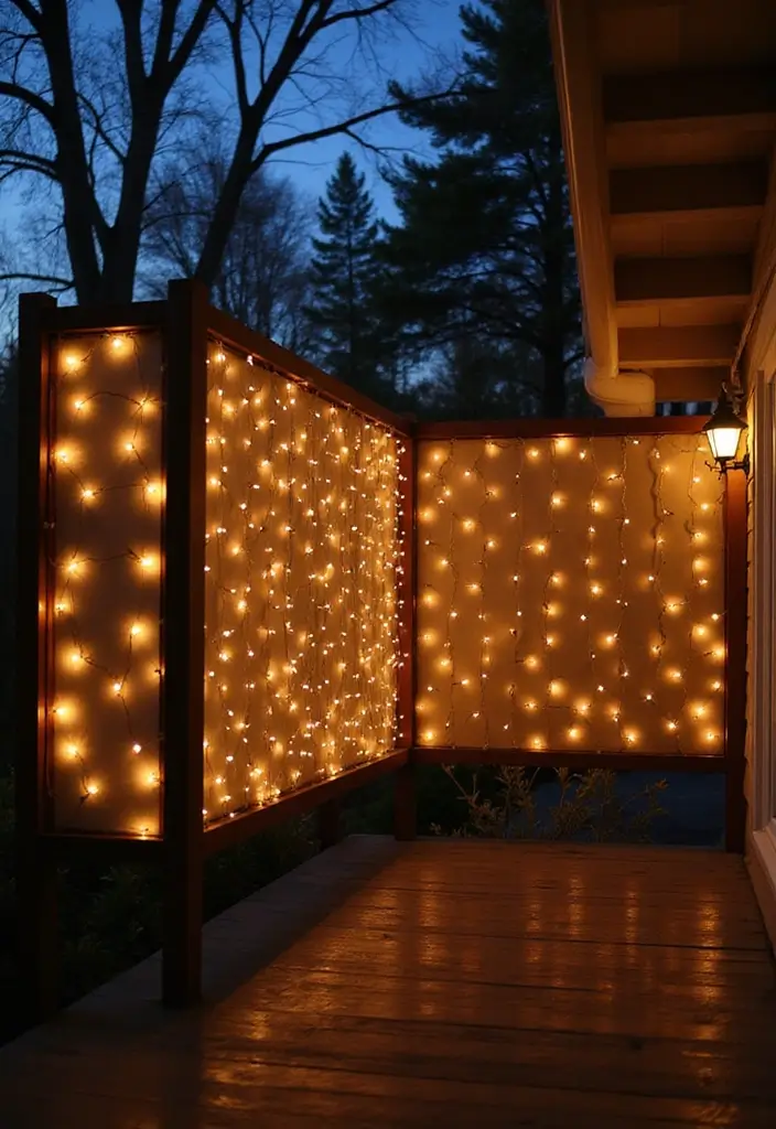 27 Balcony Privacy Hacks That Actually Work Beautifully 25 27 Balcony Privacy Hacks That Actually Work Beautifully - 25. Privacy Panels with Lighting