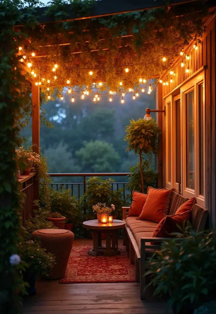 27 Balcony Privacy Hacks That Actually Work Beautifully 27 27 Balcony Privacy Hacks That Actually Work Beautifully - 27. String Lights as a Privacy Element