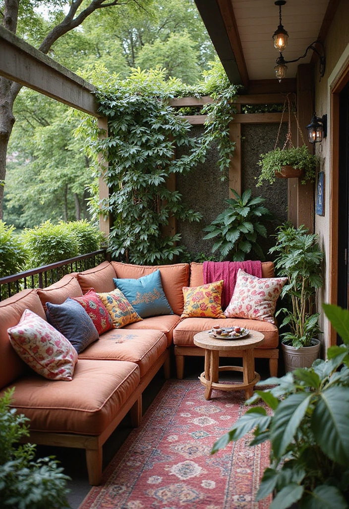 27 Cozy Balcony Ideas That Feel Like a Mini Retreat - 13. Colorful Cushions and Throws