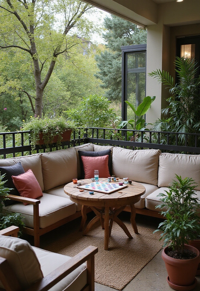 27 Cozy Balcony Ideas That Feel Like a Mini Retreat - 14. Outdoor Games for Fun