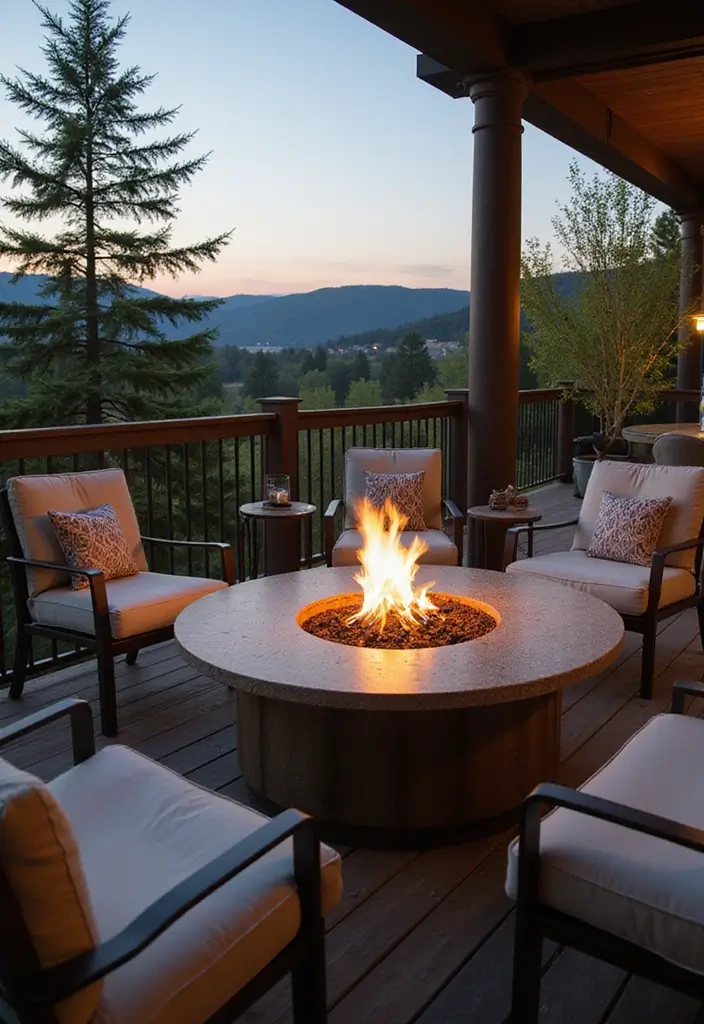 27 Cozy Balcony Ideas That Feel Like a Mini Retreat - 16. Cozy Fire Pit Table