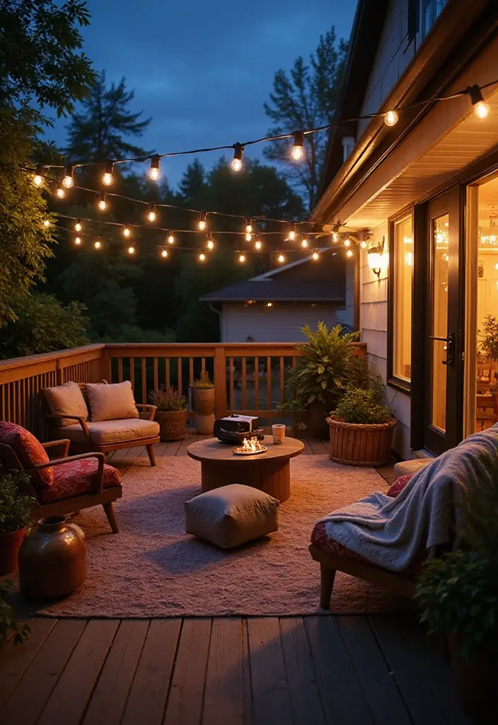 27 Cozy Balcony Ideas That Feel Like a Mini Retreat - 27. Cozy Outdoor Movie Night Setup