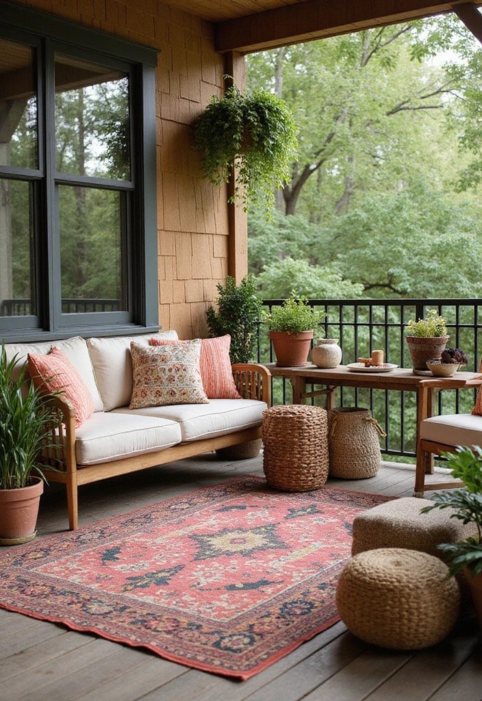 27 Cozy Balcony Ideas That Feel Like a Mini Retreat - 4. Outdoor Rugs for Comfort and Style