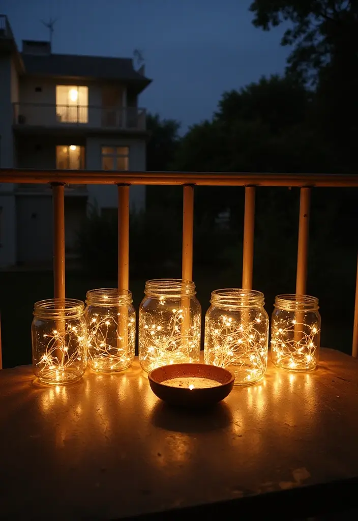 27 Diwali Lighting Ideas for Balcony That Feel Magical - 10. Fairy Light Jars