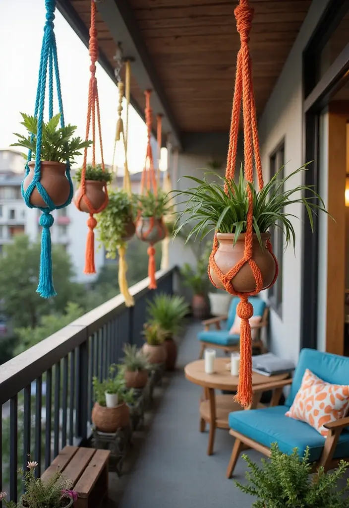 27 Diwali Lighting Ideas for Balcony That Feel Magical - 11. Colorful Macramé Hangers