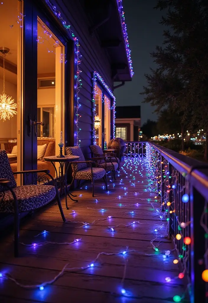 27 Diwali Lighting Ideas for Balcony That Feel Magical - 15. Colorful NET Lights
