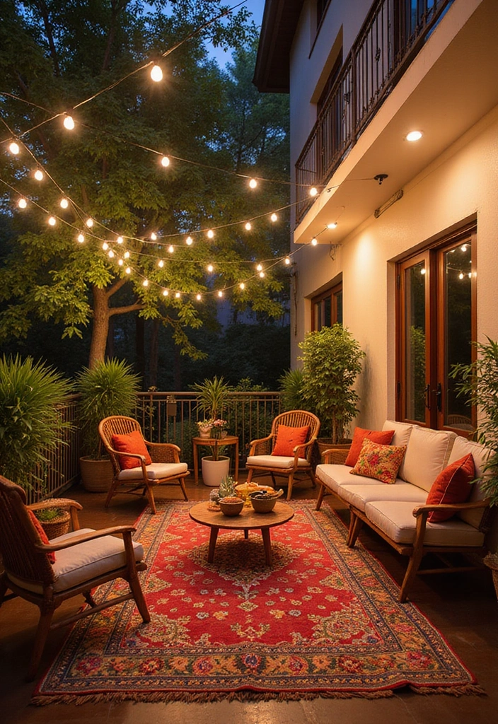 27 Diwali Lighting Ideas for Balcony That Feel Magical - 20. Cozy Outdoor Rugs