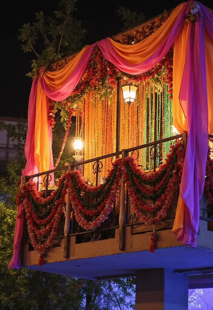 27 Diwali Lighting Ideas for Balcony That Feel Magical - 26. Festive Backdrops