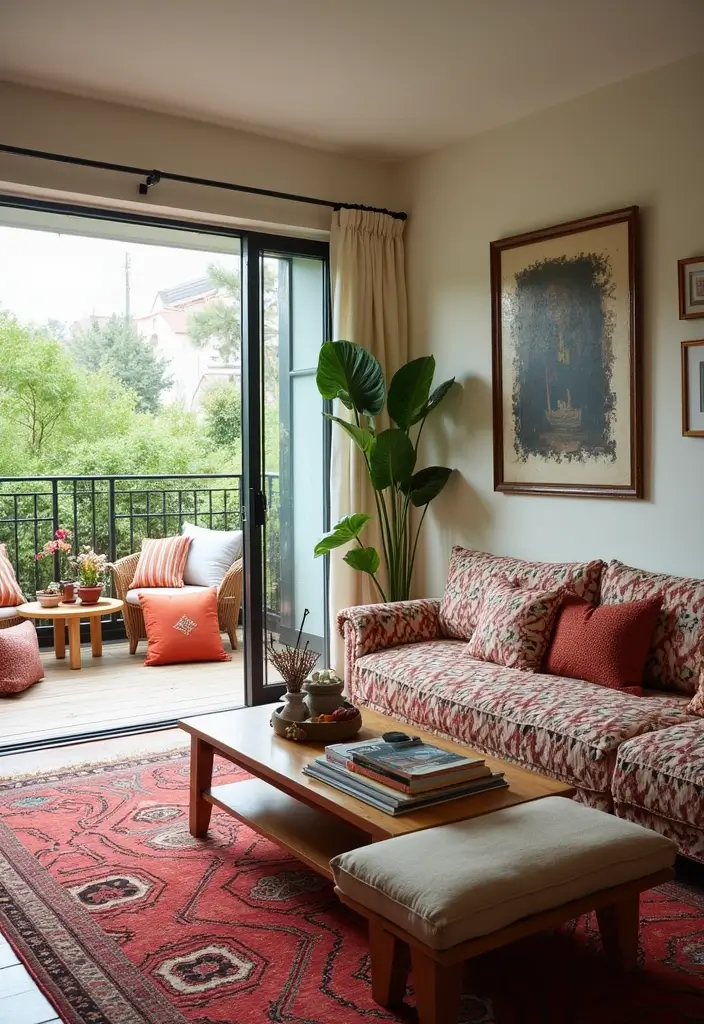 27 Living Room with Balcony Layouts That Feel Airy and Bright 25 27 Living Room with Balcony Layouts That Feel Airy and Bright - 25. Fun with Patterns