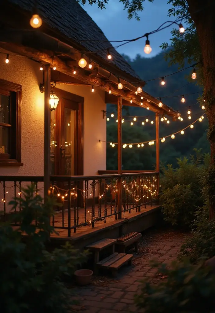 27 Small Balcony Ideas on a Budget That Look High-End - 17. String Lights for Charm