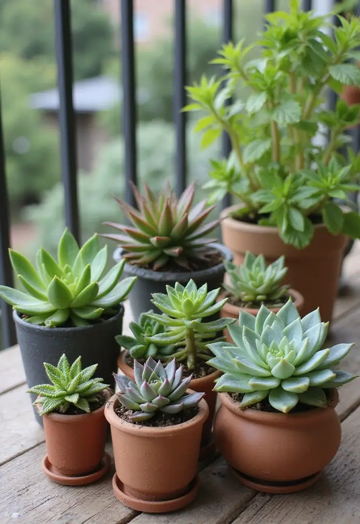 27 Small Balcony Ideas on a Budget That Look High-End - 18. Succulent Displays