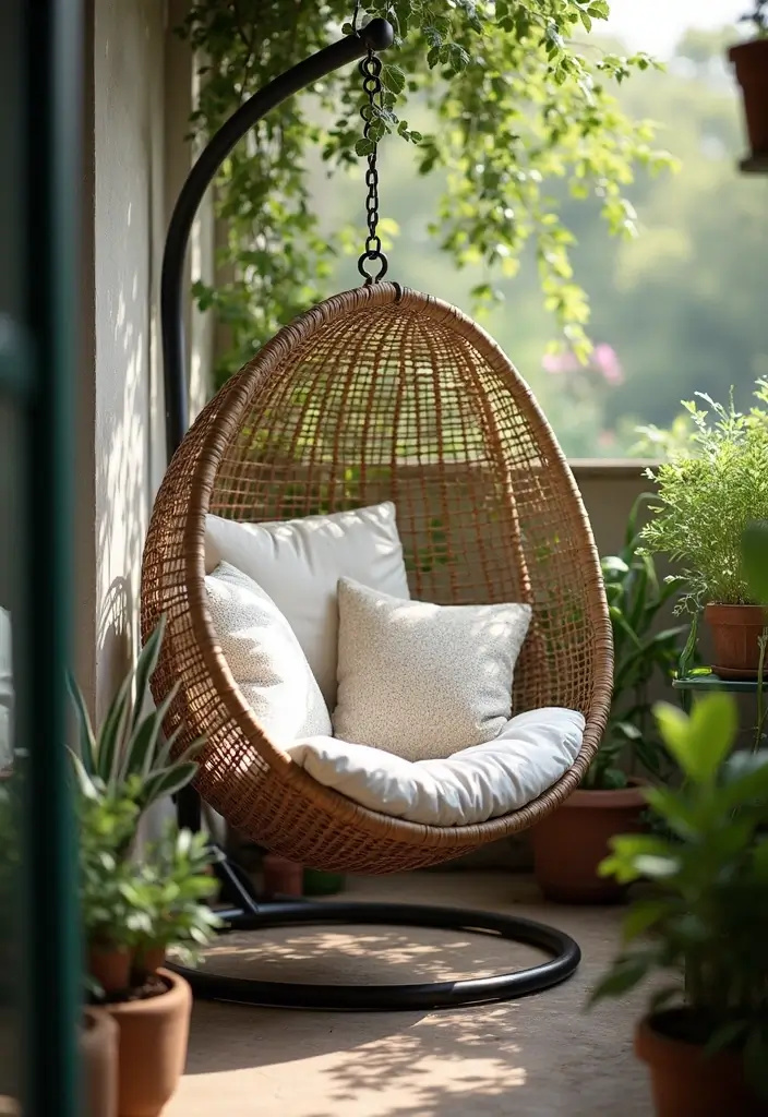 27 Small Balcony Ideas on a Budget That Look High-End - 21. Hanging Seating