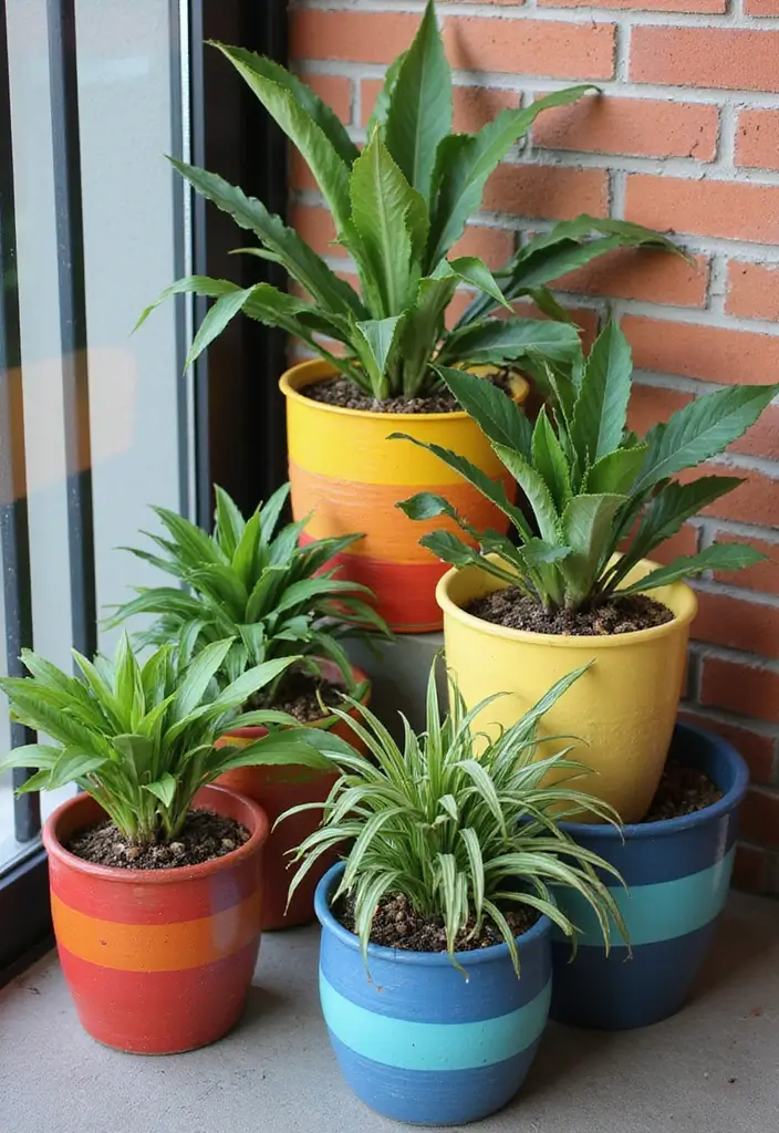 27 Small Balcony Ideas on a Budget That Look High-End - 22. Artistic Planters