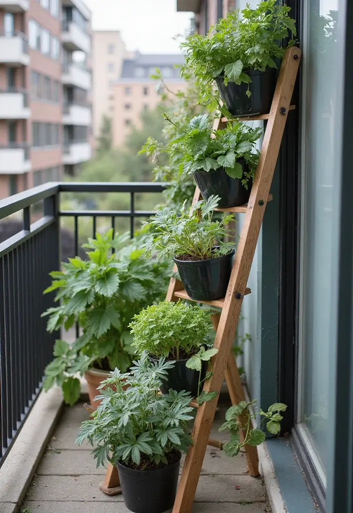 27 Small Balcony Ideas on a Budget That Look High-End - 26. Plant Ladder Displays