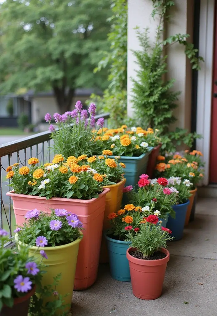 27 Small Balcony Ideas on a Budget That Look High-End - 8. Colorful Planters