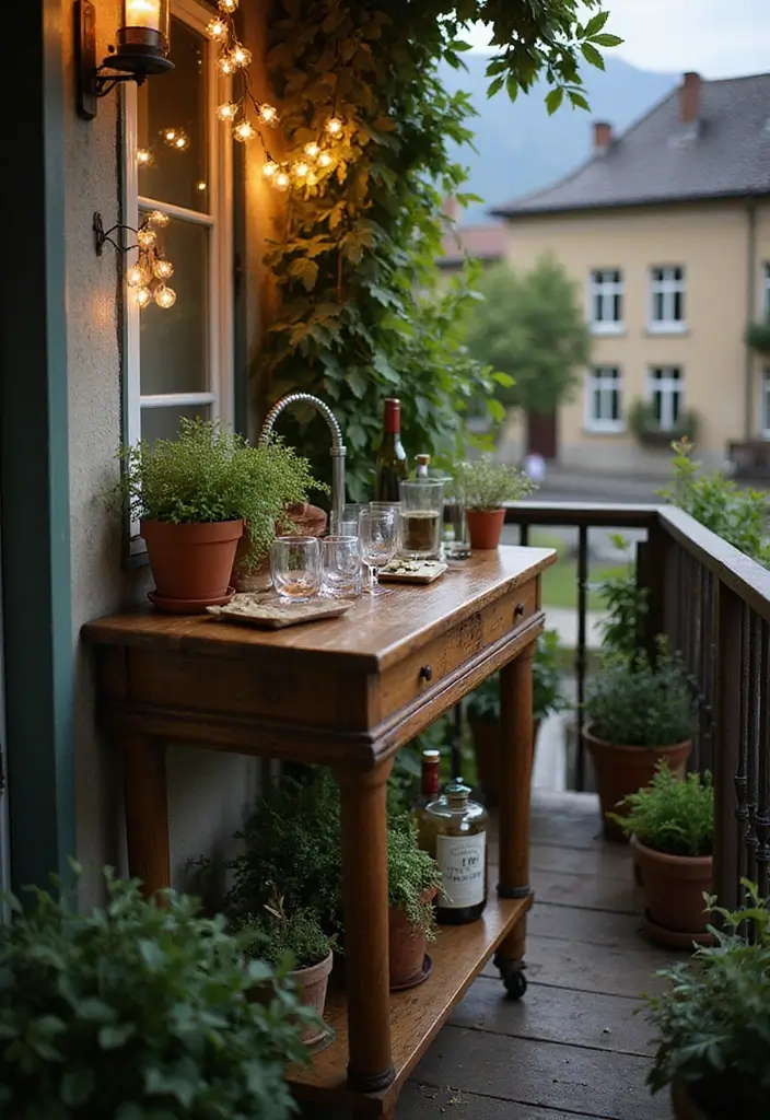 28 Balcony Bar Ideas Perfect for Relaxing Nights at Home 1 28 Balcony Bar Ideas Perfect for Relaxing Nights at Home - 1. Rustic Wooden Bar Cart