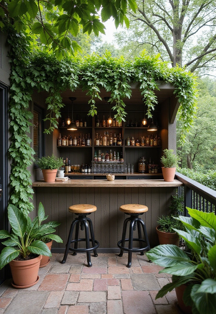 28 Balcony Bar Ideas Perfect for Relaxing Nights at Home 16 28 Balcony Bar Ideas Perfect for Relaxing Nights at Home - 16. Garden Bar Retreat