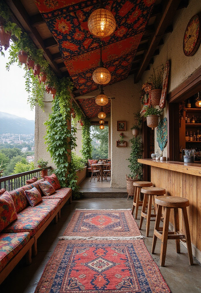 28 Balcony Bar Ideas Perfect for Relaxing Nights at Home 19 28 Balcony Bar Ideas Perfect for Relaxing Nights at Home - 19. Bohemian Style Bar