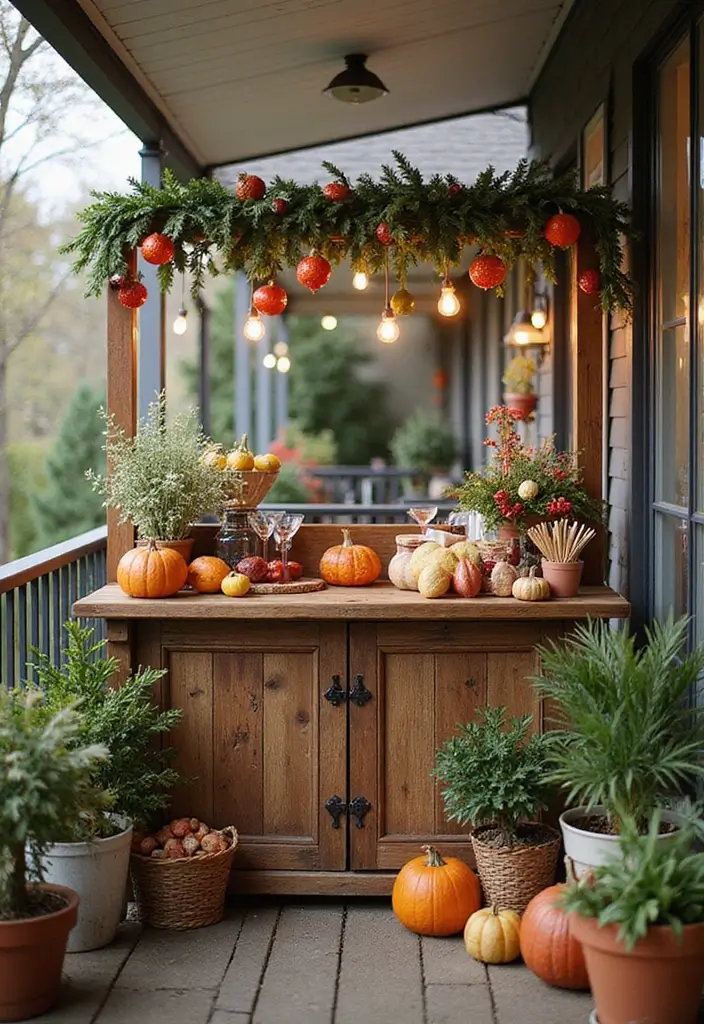 28 Balcony Bar Ideas Perfect for Relaxing Nights at Home 21 28 Balcony Bar Ideas Perfect for Relaxing Nights at Home - 21. Seasonal Decor Bar
