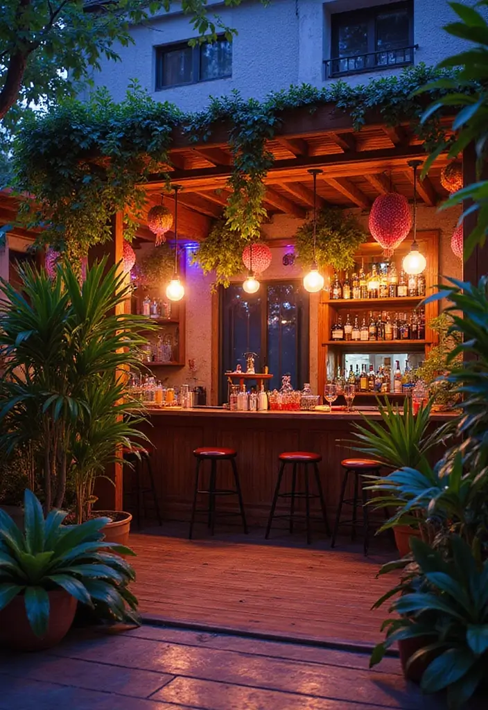 28 Balcony Bar Ideas Perfect for Relaxing Nights at Home 4 28 Balcony Bar Ideas Perfect for Relaxing Nights at Home - 4. Tropical Paradise Bar